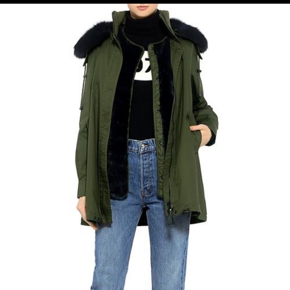 10 Crosby Derek lam green coat with vegan fur trim